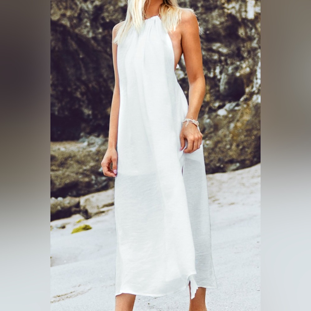 Cupshe White Halter Backless Cover Up with Tassels